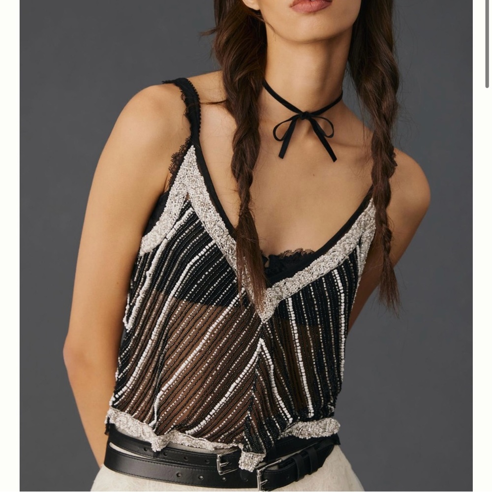 By Anthropologie Embellished Stripe Cami